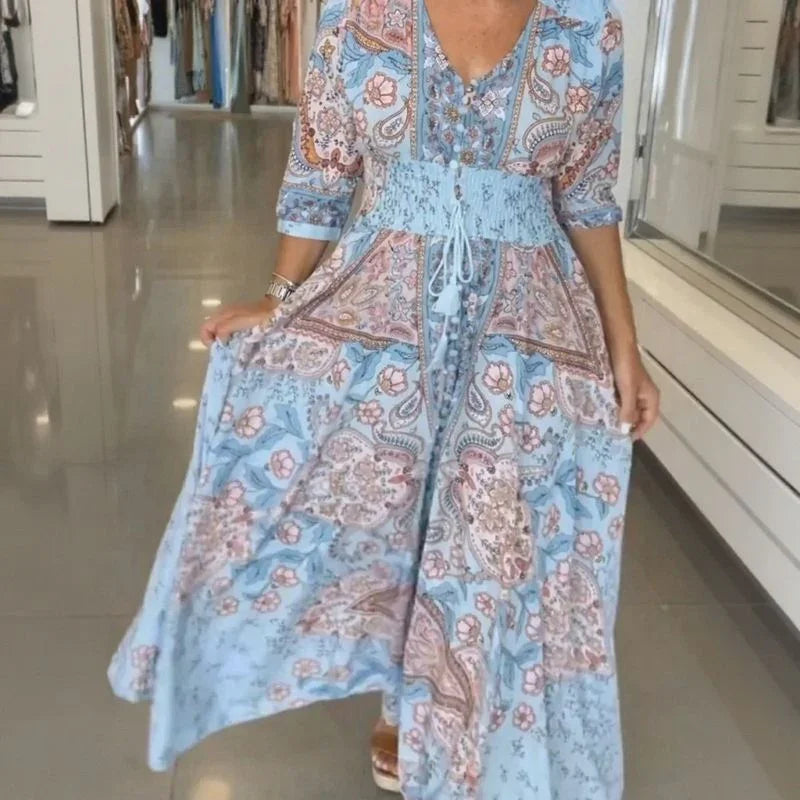 Women's Paisley Tie-Waist Maxi Dress