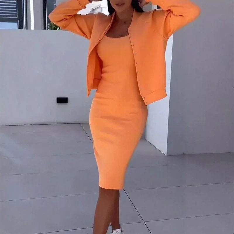 Women's Midi Dress and Cropped Cardigan Set