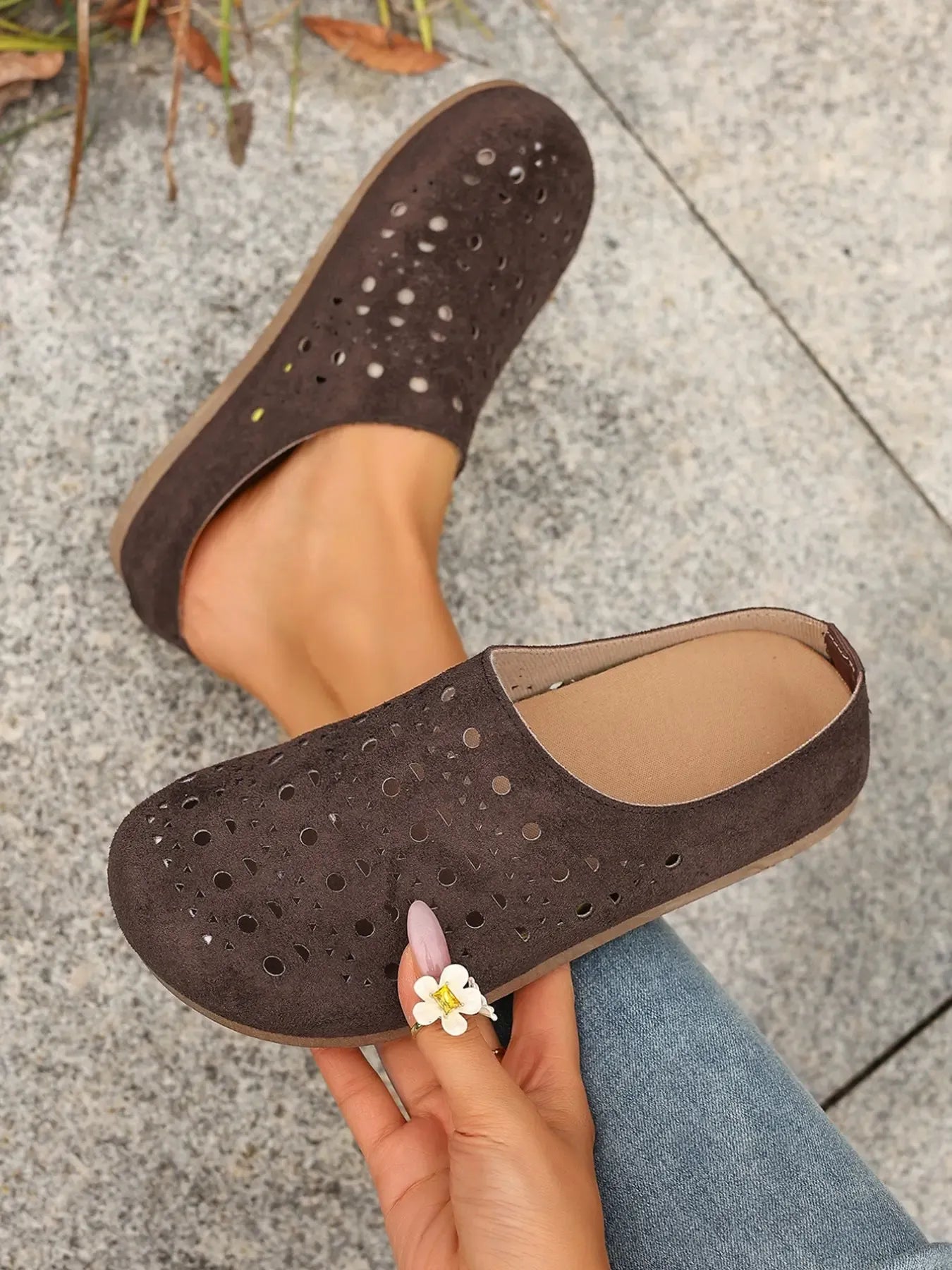 Women's Perforated Wide-Fit Slip-On Mules