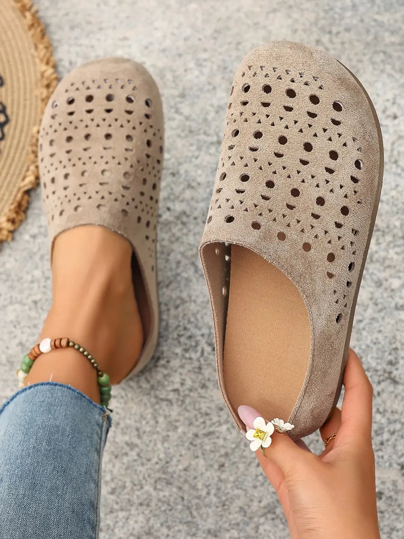 Women's Perforated Wide-Fit Slip-On Mules