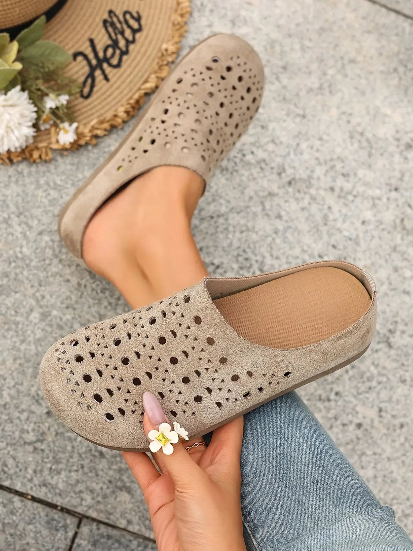 Women's Perforated Wide-Fit Slip-On Mules