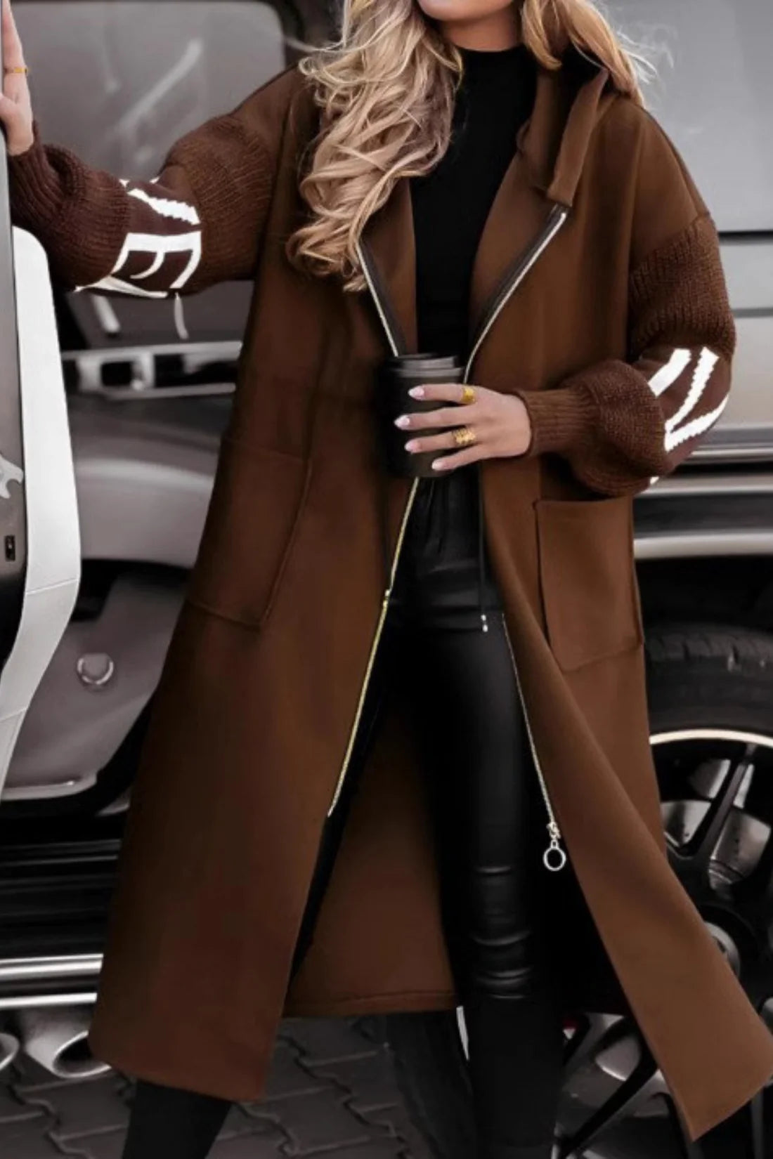 Long Hooded Coat with Pockets