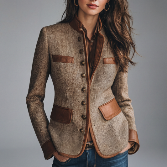 Women’s Classic Tweed Jacket With Leather-Look Trim