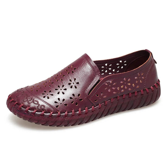 comfortable soft bottom breathable non-slip engraved retro ladies leather-look shoes