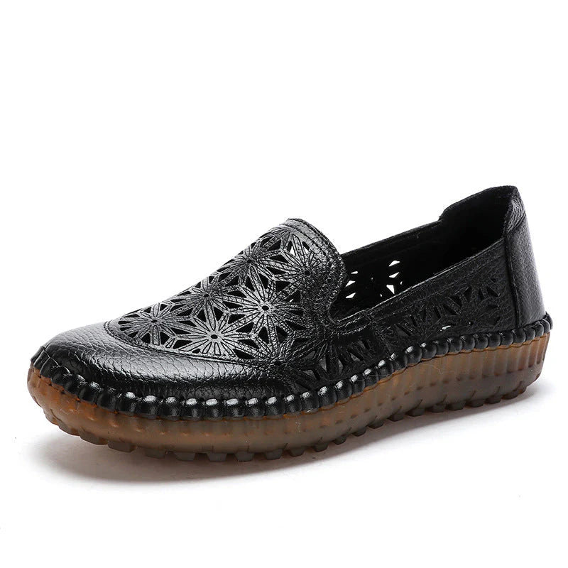 comfortable soft bottom breathable non-slip engraved retro ladies leather-look shoes