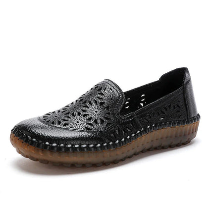 comfortable soft bottom breathable non-slip engraved retro ladies leather-look shoes
