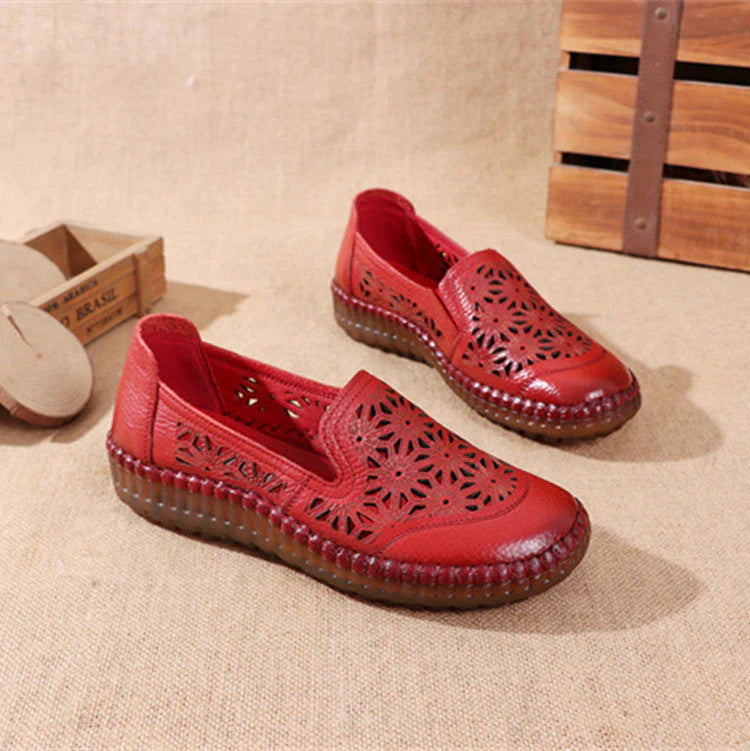 comfortable soft bottom breathable non-slip engraved retro ladies leather-look shoes