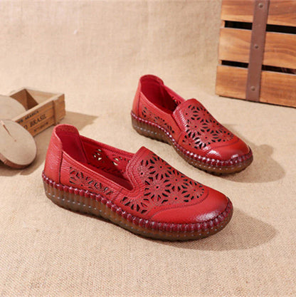 comfortable soft bottom breathable non-slip engraved retro ladies leather-look shoes