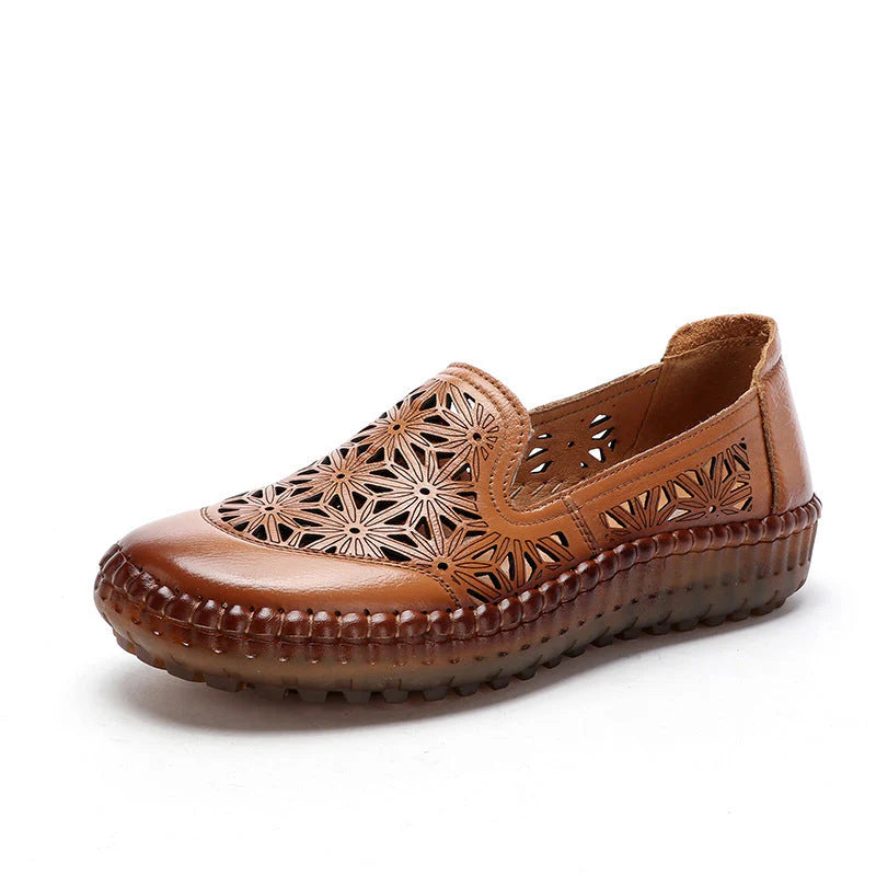 comfortable soft bottom breathable non-slip engraved retro ladies leather-look shoes
