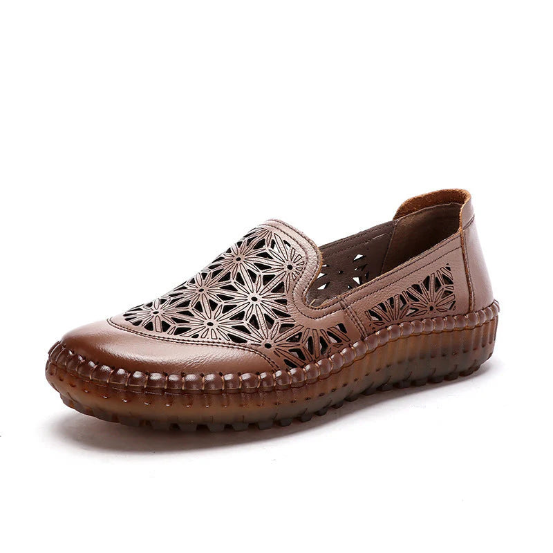 comfortable soft bottom breathable non-slip engraved retro ladies leather-look shoes