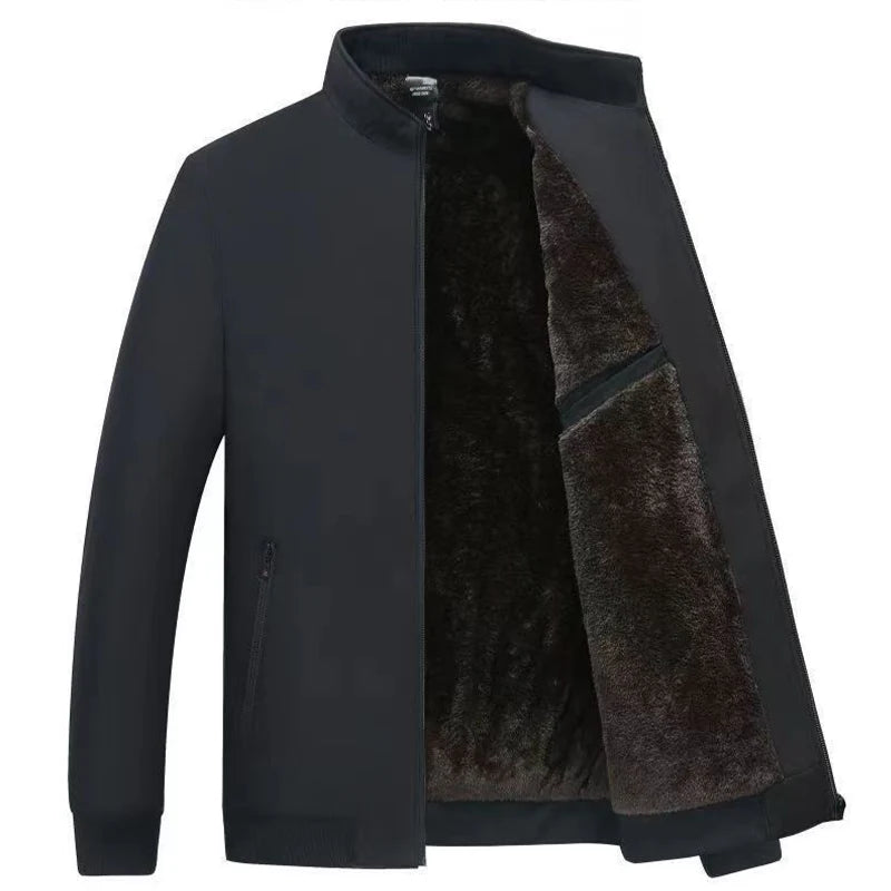 Men's Solid Colour Warm Zipper Jacket