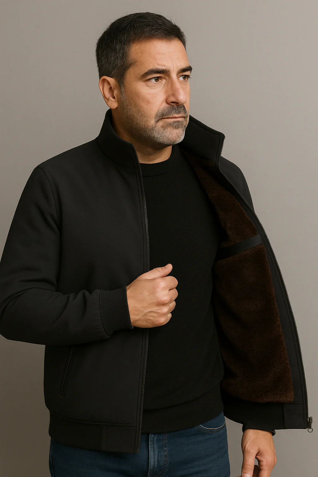 Men's Solid Colour Warm Zipper Jacket