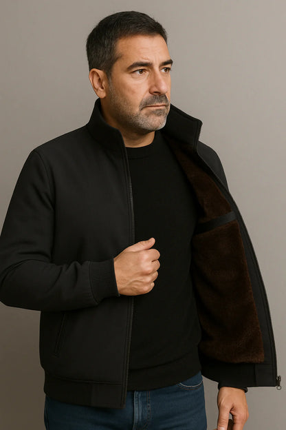 Men's Solid Colour Warm Zipper Jacket