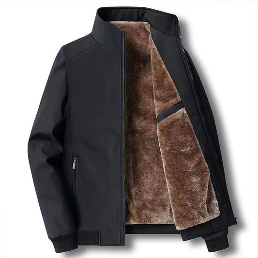 Men's Solid Colour Warm Zipper Jacket