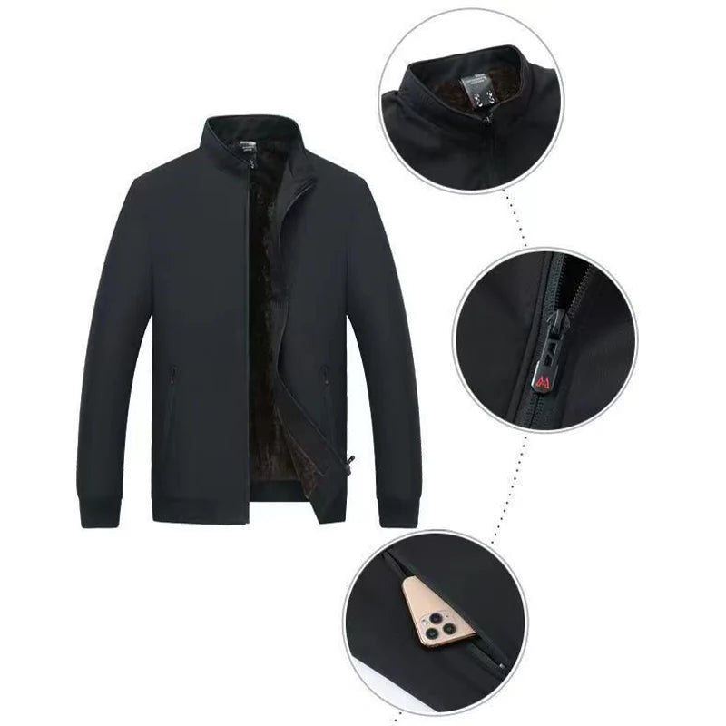 Men's Solid Colour Warm Zipper Jacket