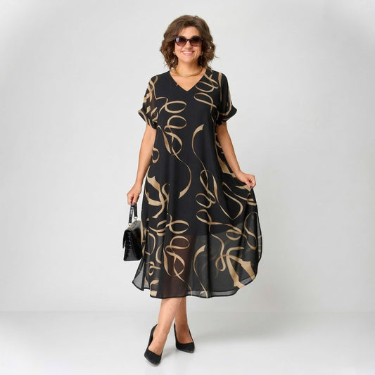 Women’s Abstract Print V-Neck Midi Dress