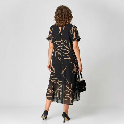 Women’s Abstract Print V-Neck Midi Dress