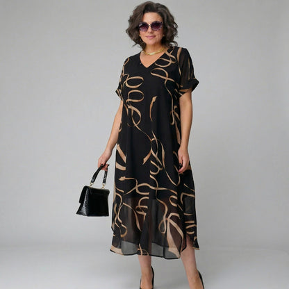Women’s Abstract Print V-Neck Midi Dress