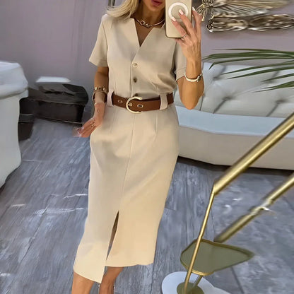 Women's Button-Front Midi Shirt Dress