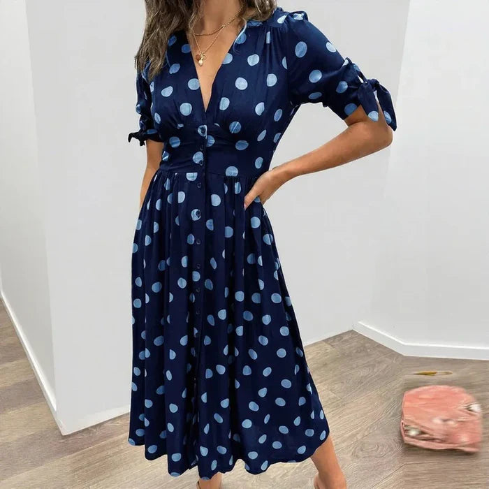 Women's Polka Dot Tie-Sleeve Midi Dress