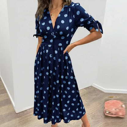 Women's Polka Dot Tie-Sleeve Midi Dress