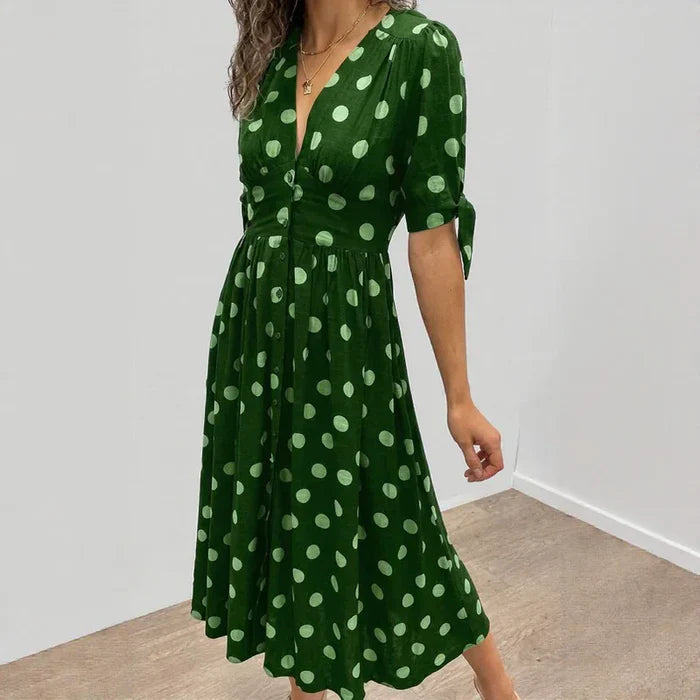Women's Polka Dot Tie-Sleeve Midi Dress