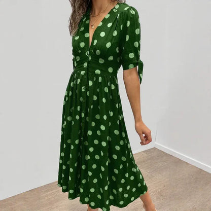 Women's Polka Dot Tie-Sleeve Midi Dress