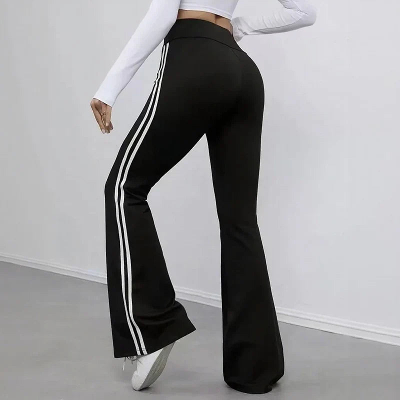 Women's High-Waisted Side-Stripe Flare Trousers