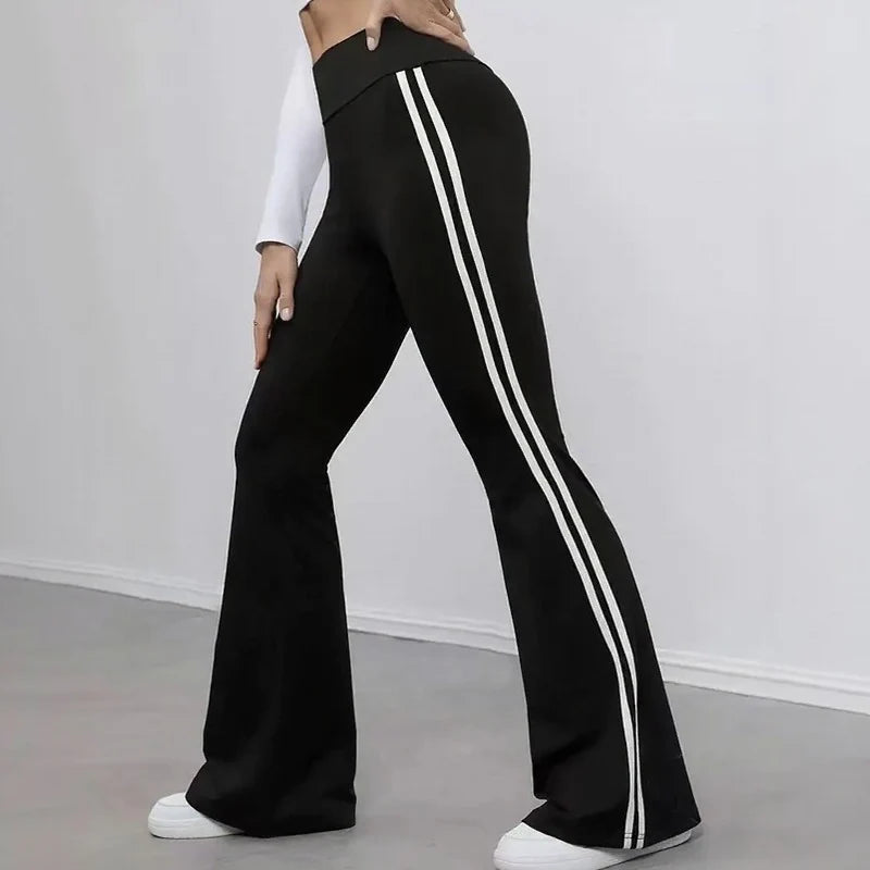 Women's High-Waisted Side-Stripe Flare Trousers