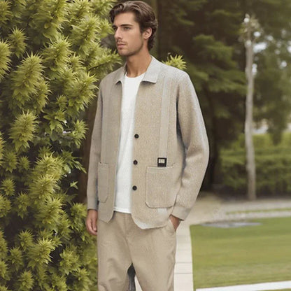 Men’s Textured Knit Cardigan with Polo Collar
