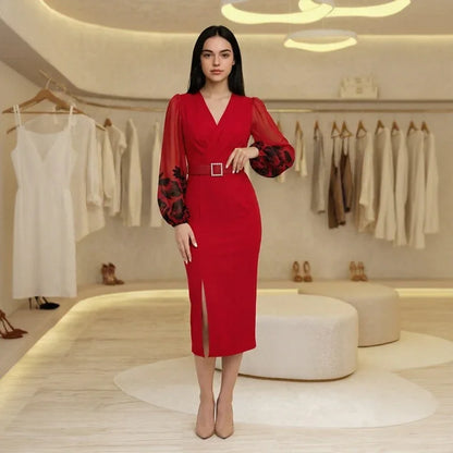 Women’s Cross-Over Neckline Belted Dress