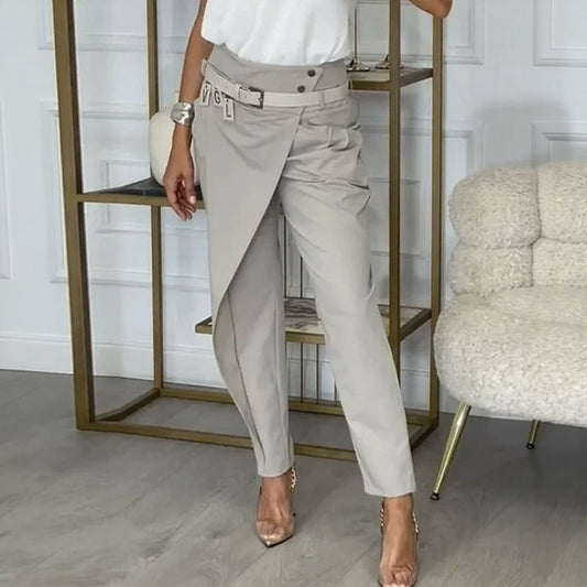 Women’s Asymmetric Waist Belted Smart Trousers
