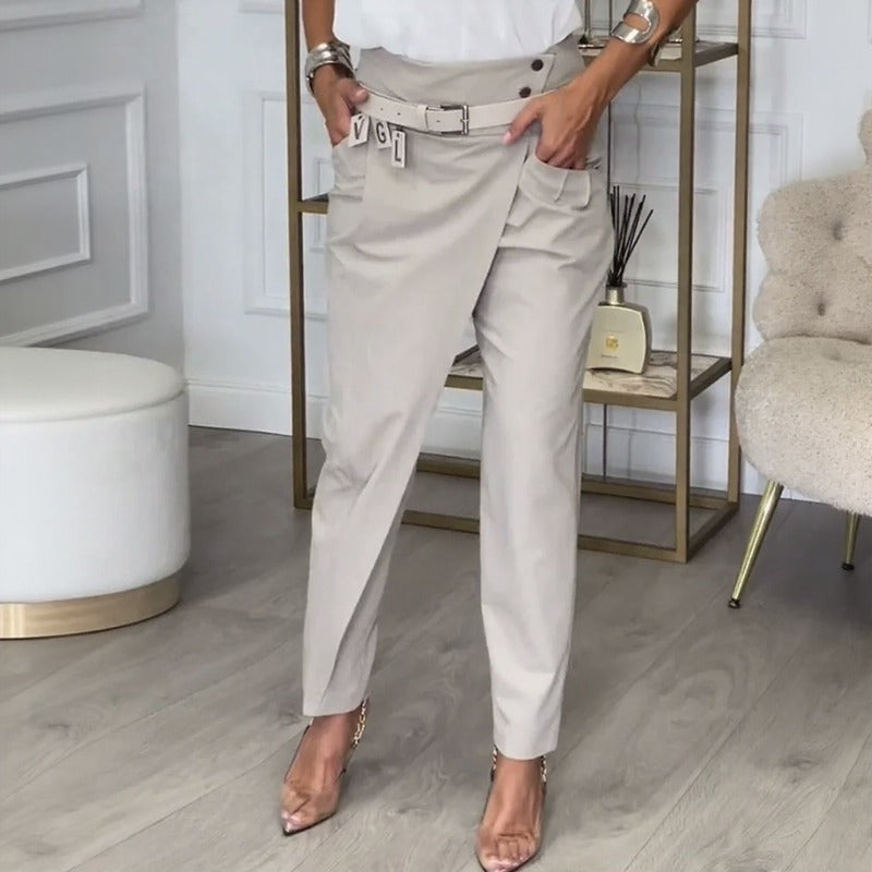 Women’s Asymmetric Waist Belted Smart Trousers