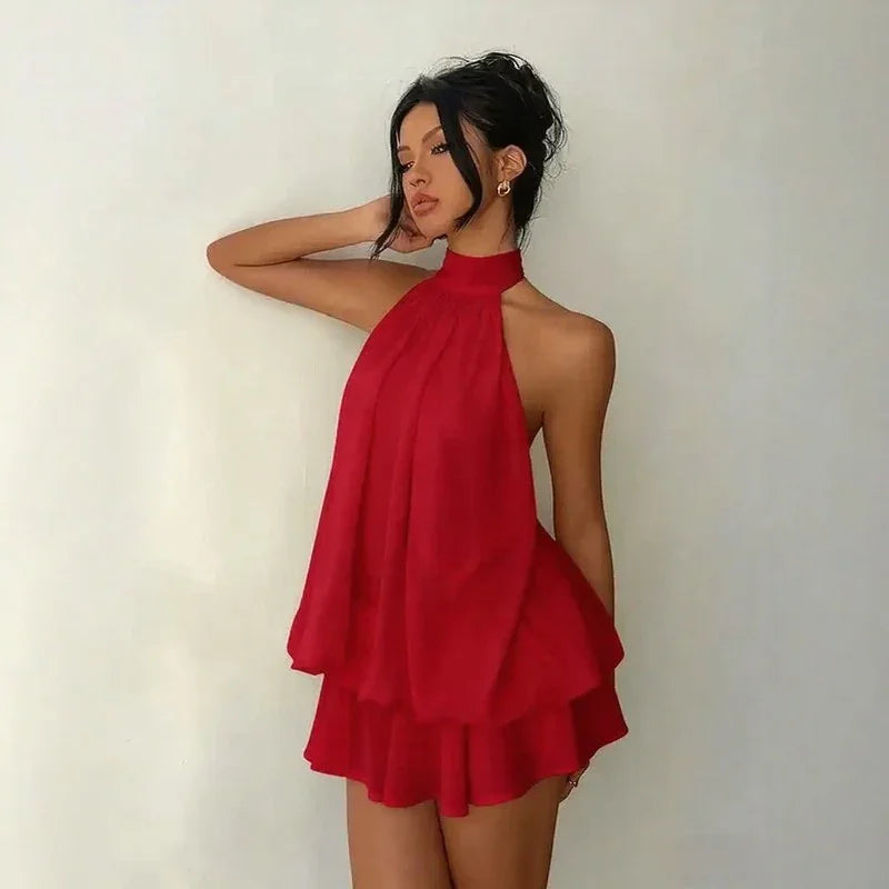 Women’s Layered Halter Tie Dress