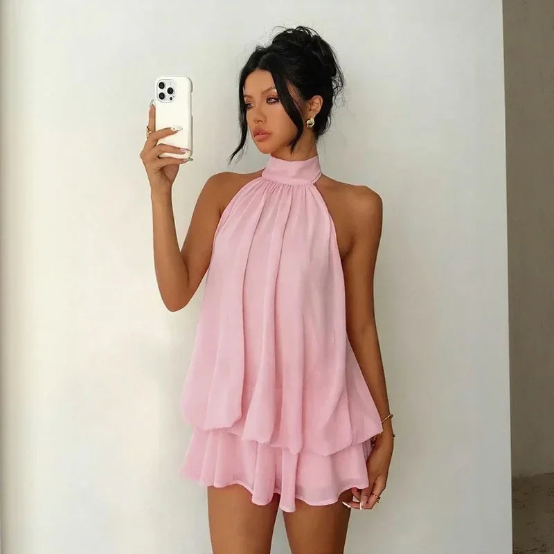 Women’s Layered Halter Tie Dress