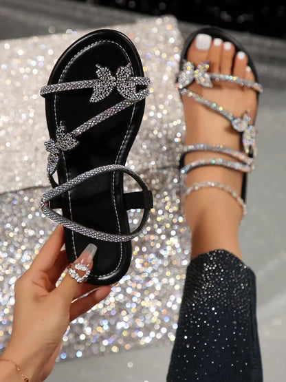 Women's Butterfly Rhinestone Flat Sandals