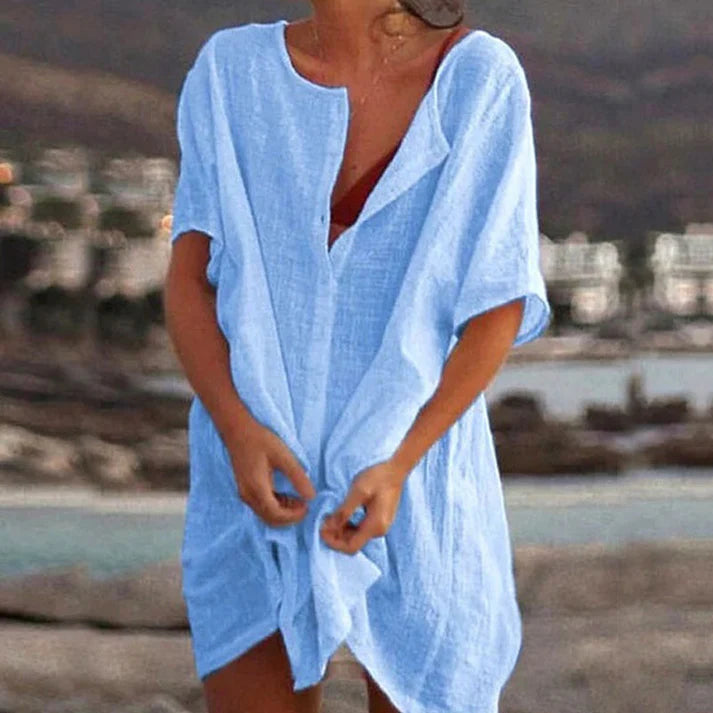🔥Women's Cotton And Linen Plain Loose Long Shirt