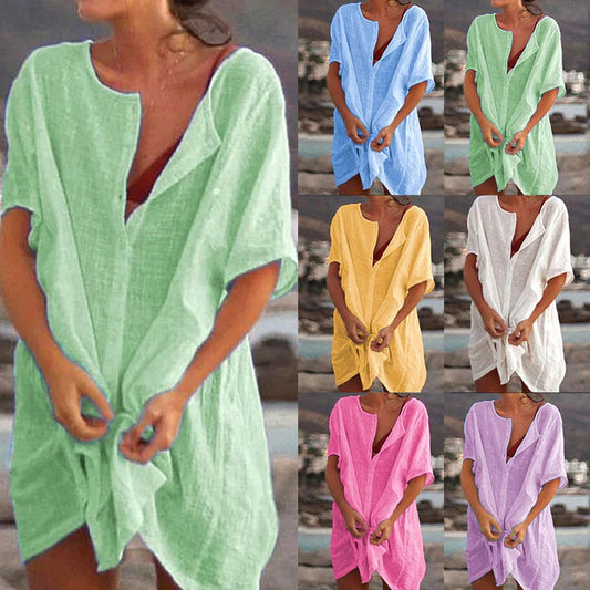 🔥Women's Cotton And Linen Plain Loose Long Shirt