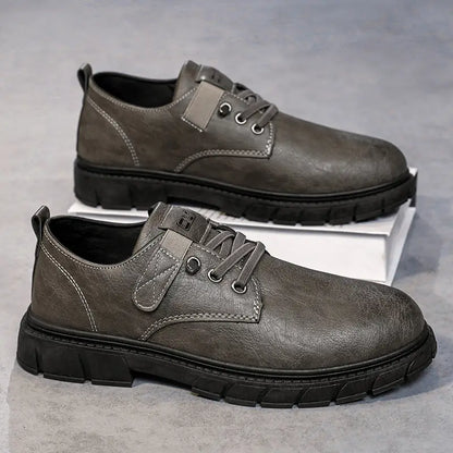 Men's Water-Resistant PU Leather-Look Casual Shoes with Hook & Loop Fastener