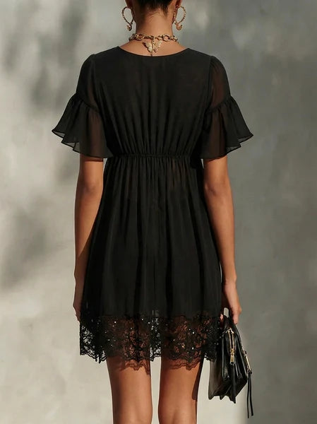 Women’s Lace Trim Zip Front Mini Dress