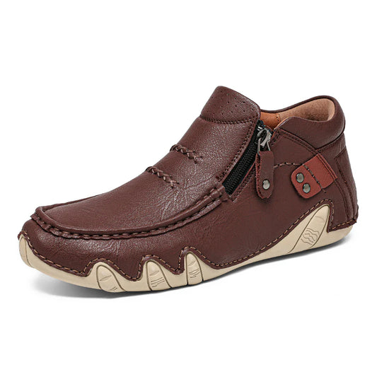 Men’s Retro Waterproof Full-Grain Leather-Look Driving Boots