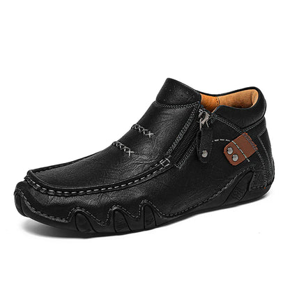 Men’s Retro Waterproof Full-Grain Leather-Look Driving Boots