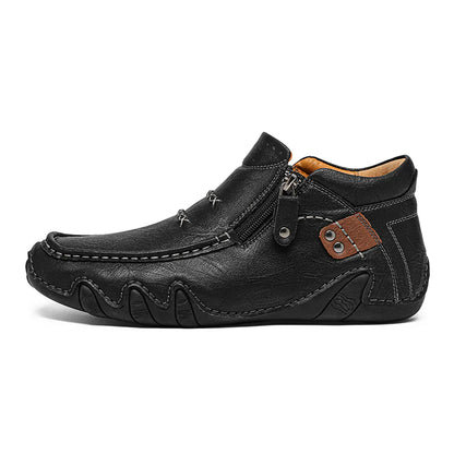 Men’s Retro Waterproof Full-Grain Leather-Look Driving Boots