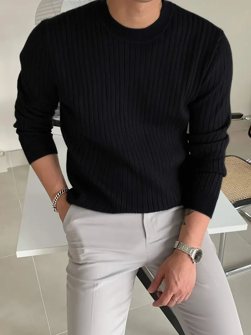 Men's Casual Ribbed Crew Neck Knit Sweater