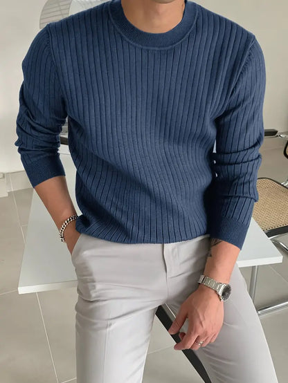 Men's Casual Ribbed Crew Neck Knit Sweater