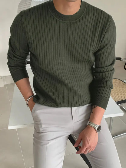 Men's Casual Ribbed Crew Neck Knit Sweater