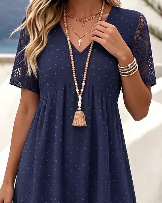 Women’s V-Neck Lace-Sleeve Midi Dress