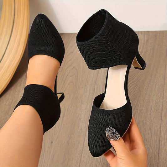 Women’s Knit Ankle-Cuff Low Heeled Court Shoes