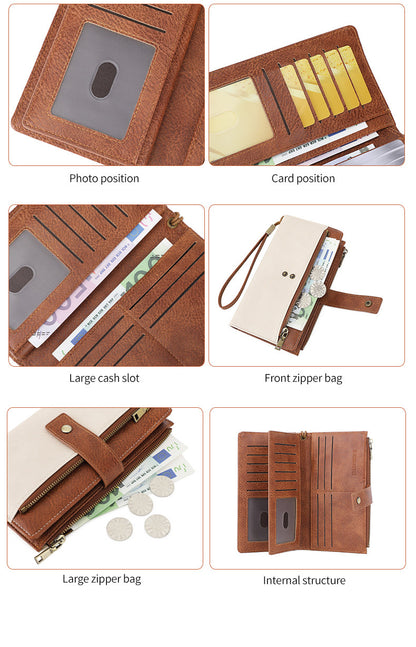 Women’s Tri-Fold Anti-Magnetic Long Wristlet Clutch Wallet