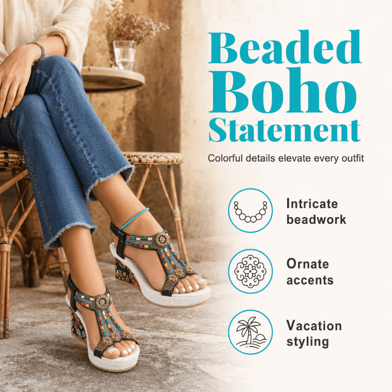 Women’s Beaded Boho Wedge Sandals